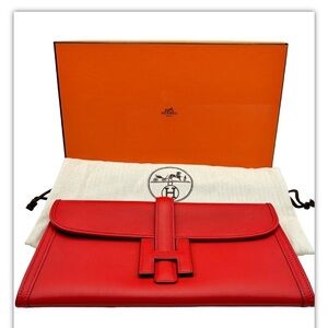 Hermes jige elan 29 red vermillion swift c stamp with box and dustbag